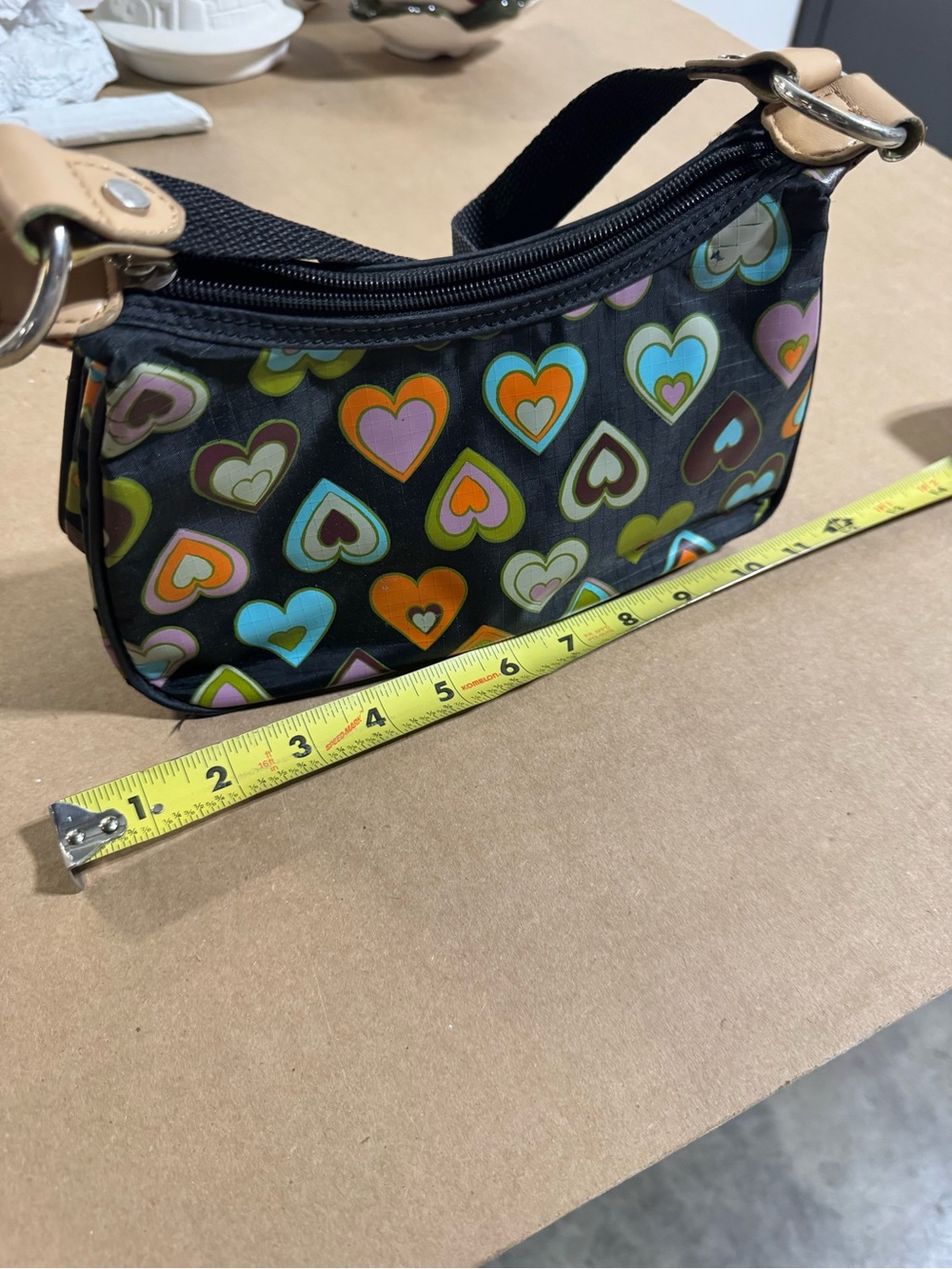 Heart-Print Black Mini Shoulder Bag - Multi-Color